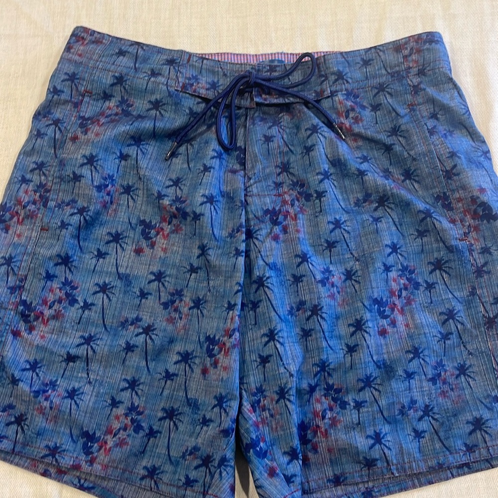 B2005 Zachary Prell | Swim Trunks Palm trees blue and tint of grey SZ 32